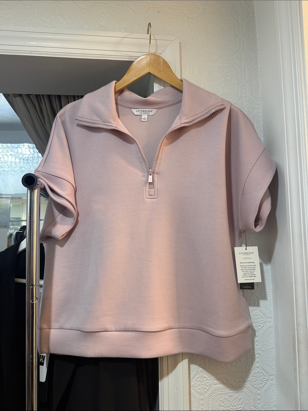 Liverpool Pink Half-Zip Short Sleeve Sweatshirt